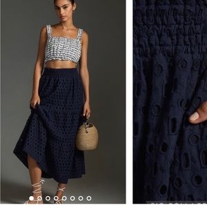Anthropologie Somerset eyelet maxi skirt in navy.